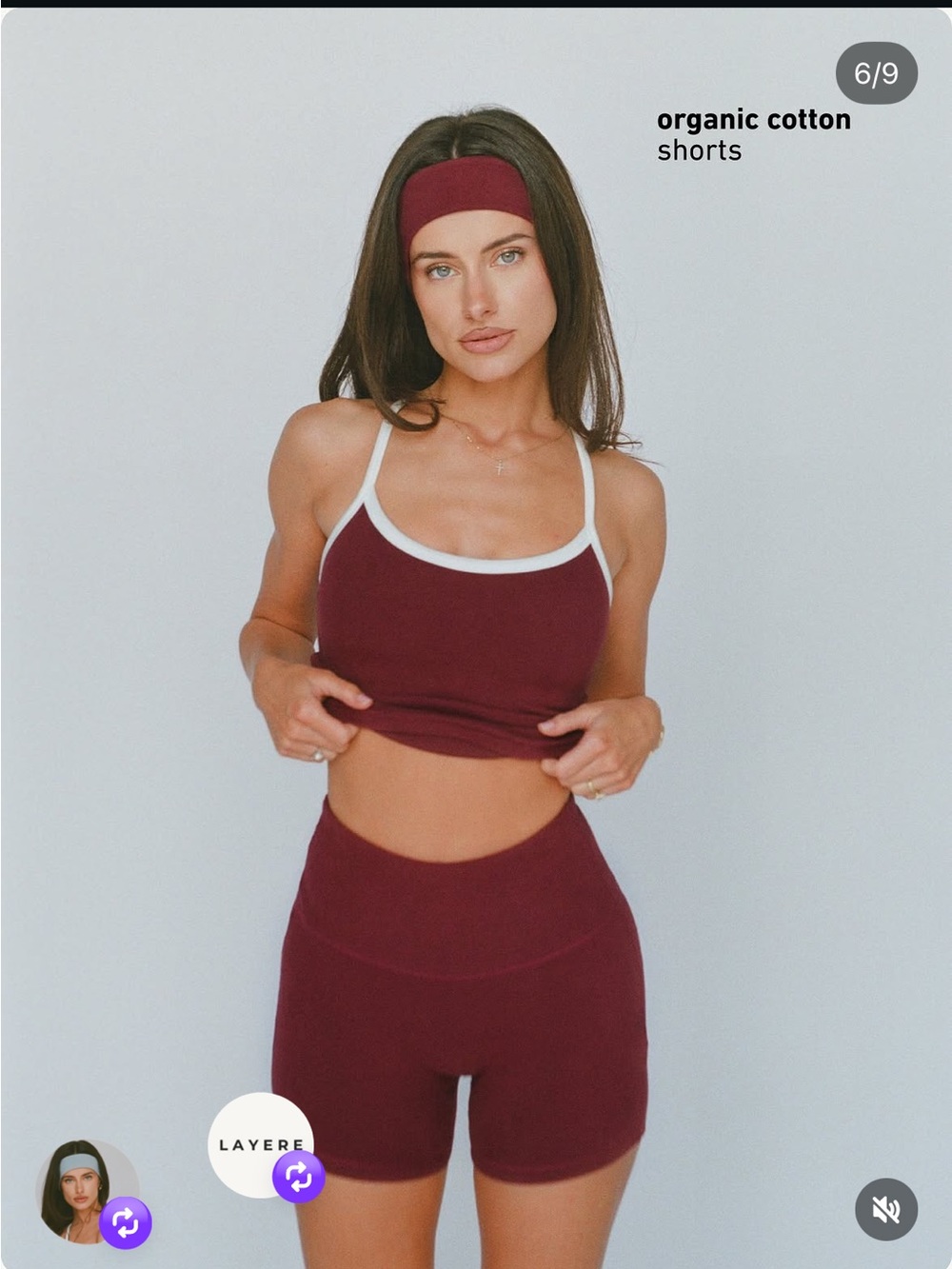 Layere Organic cotton XS cherry red tank + small biker shorts + headband